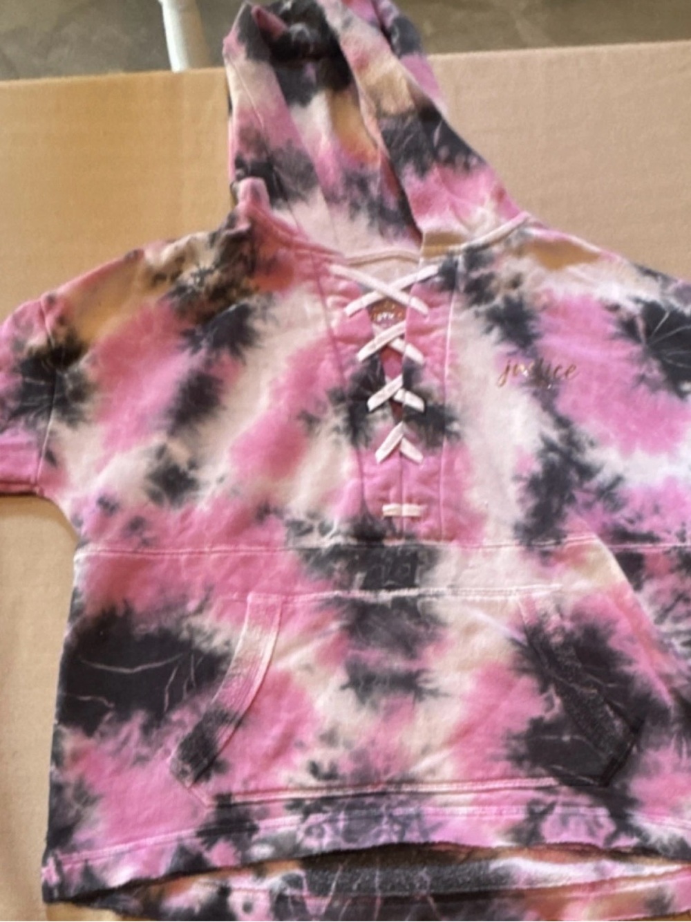 Justice Girls' Pink Tie-Dye Lace-Up Hoodie‎ #50